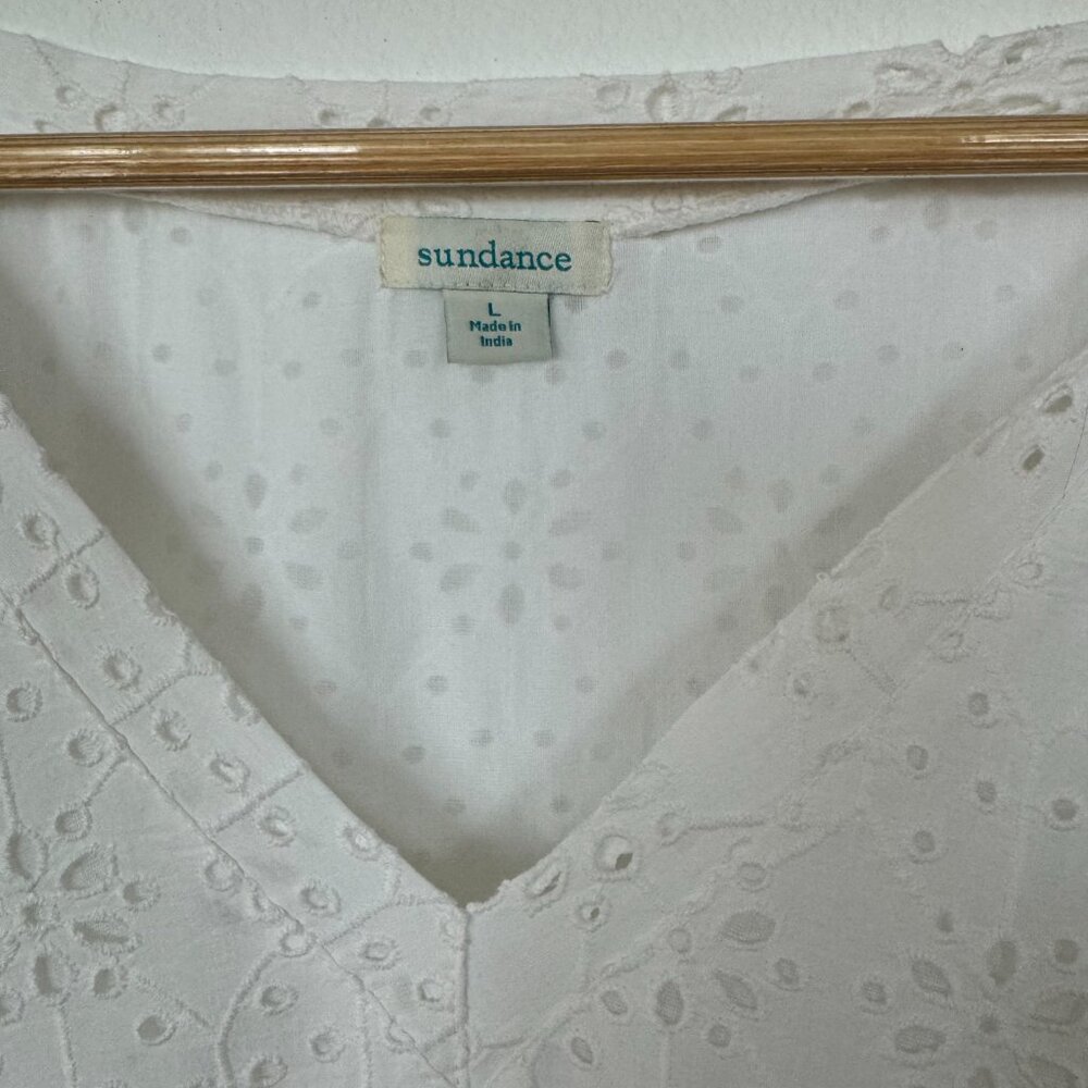 SUNDANCE WHITE EYELET EMPIRE WAIST HI LO MIDI SUMMER DRESS COTTON LINED TIER - Picture 4 of 6